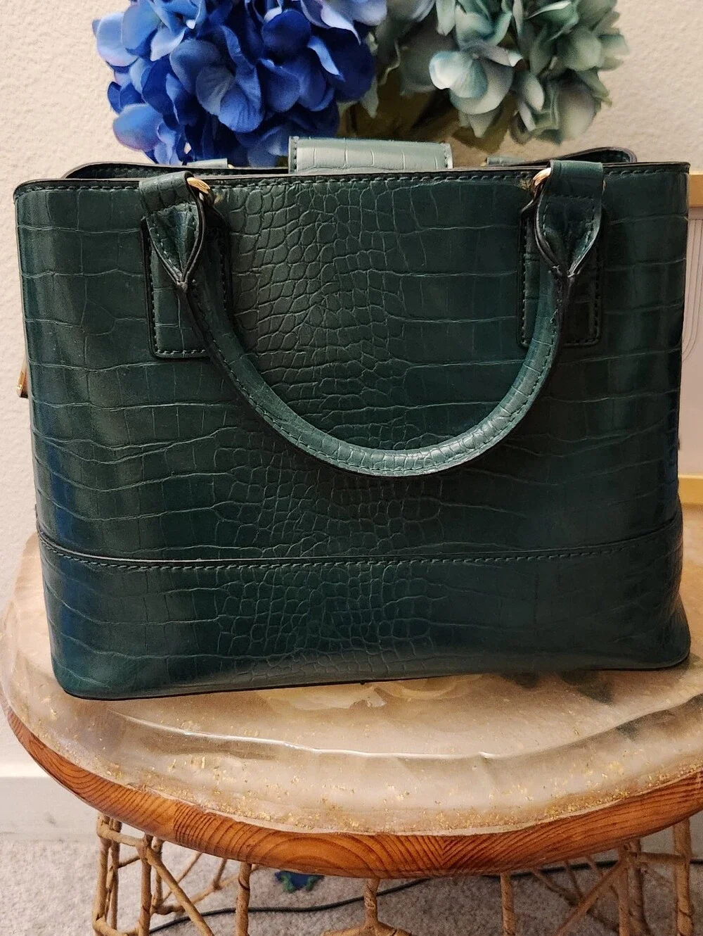 ALDO Emerald Green Croc-Embossed Satchel with Top Handles